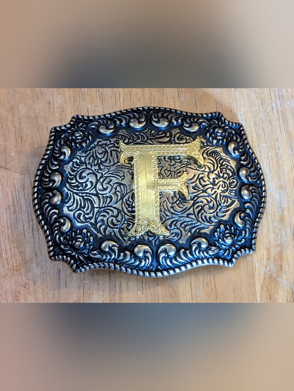 Western Cowgirl Belt Buckle Gold-tone Letter F Initial Silver Tone, TM2-B1G